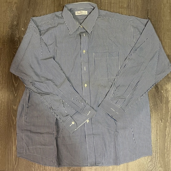 Marks & Spencer Navy Striped Dress Shirt - Picture 1 of 2